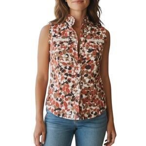 HVN HCollection Small 100% Cotton Abstract Dots Sleeveless Button Front Shirt